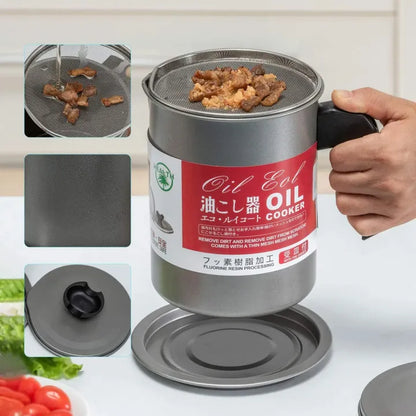 1.4L Stainless Steel Oil Strainer Jar Container Storage Can with Filter Cooking Oil Pot for Kitchen Household Tools