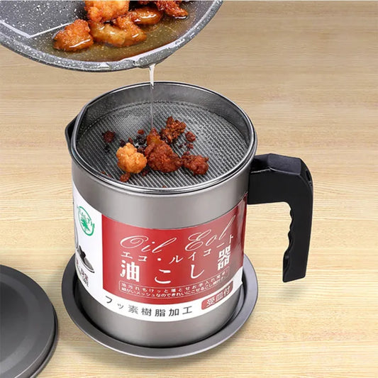 1.4L Stainless Steel Oil Strainer Jar Container Storage Can with Filter Cooking Oil Pot for Kitchen Household Tools